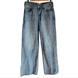 Hollister Light Blue Wide Leg Jeans With Embroidered Bows Sz 26 Y2K Style